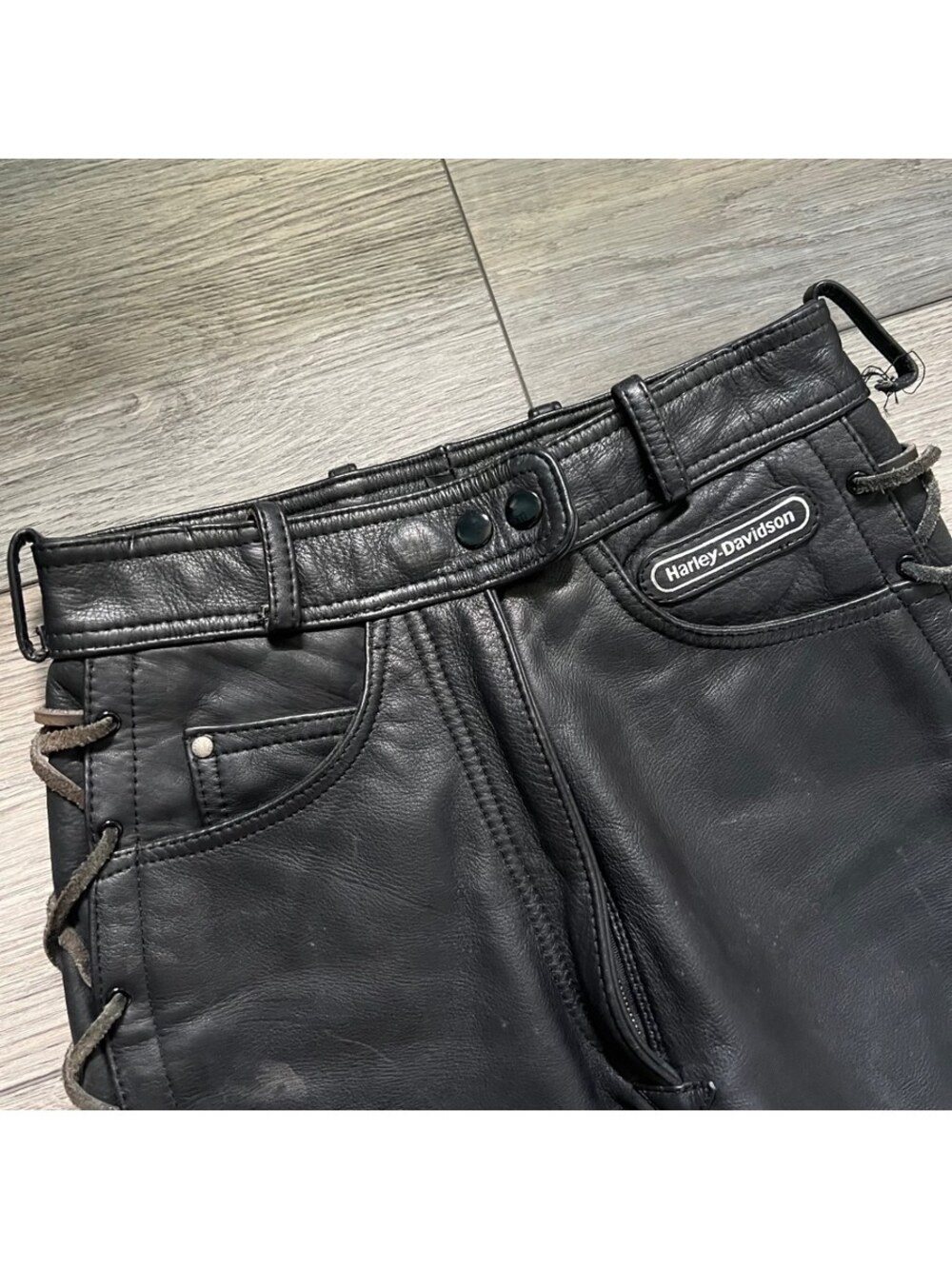 Vintage Harley-Davidson Women's 8 Leather Lace Up Motorcycle Pants Black - Picture 4 of 14